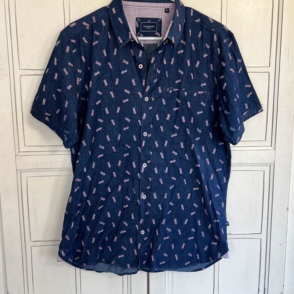 7 Diamonds size large mens blue shirt with pink pineapples